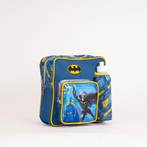 BATMAN Insulated Kinder Backpack BATMAN with Water Bottle, Lunch Box and Fork&Spoon 11 Inch Purple--شنطة ظهر باتمان 11 انش مع زمزمية ولنش بوكس وشوكة وملعقة