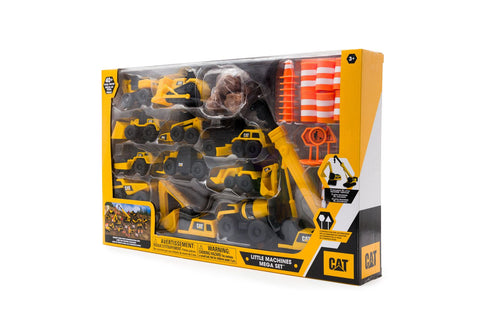 CAT Construction Little Machines Mega Set I With 40 pieces I includes vehicles, crane, road signs, cones, boulders and barrels--مجموعة ماكينات كات ليتل ميجا 40، أصفر، بلاستيك