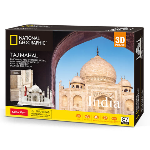 CubicFun National Geographic 3D Puzzle AduTaj Mahal India Architecture 3D Jigsaw Building Model Kit with Booklet Gifts 87 Piece --لعبة احجية ثلاثية الابعاد بتصميم معلم تاج محل الهندي ناشيونال جيوجرافيك مع كتيب تعليمات من كيوبيك فان 87 قطعة