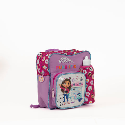 GABBY DOLL Insulated Kinder Backpack GABBY DOLL with Water Bottle, Lunch Box and Fork&Spoon 11 Inch--شنطة ظهر جابي دول 11 انش مع زمزمية ولنش بوكس وشوكة وملعقة