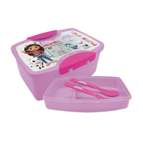 GABBY'S DOLL HOUSE PP Lunch Box with Fork & Spoon-147663--طقم لنش بوكس جابي دول مع ملعقة وشوكة