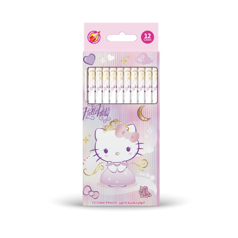 HELLO KITTY 12 Color Pencils in Flat PVC Box-147938--أقلام تلوين من مجموعة مرحبا كيتي،12 قلمًا في علبة مسطحة من مادة البولي فينيل كلوريد - 147938