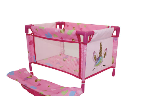 BAMBOLINA AMORE TRAVEL BED WITH TRANSPORT BAG WITH UNICORN SILKSCREEN--سرير سفر بامبولينا أموري مع حقيبة نقل مع شاشة حريرية يونيكورن