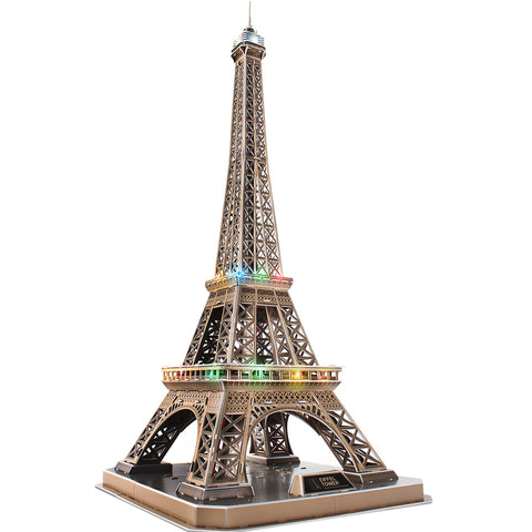 CubicFun France LED Architecture Model Building Kits 3D Puzzles for Adults, DIY Papercraft Lighting Paris Eiffel Tower Decoration Gift Game Toy, 84 Pieces --أحجية ثلاثية الأبعاد لبرج إيفل 84 قطعة ، من كيوبيك فن، ألوان متعددة