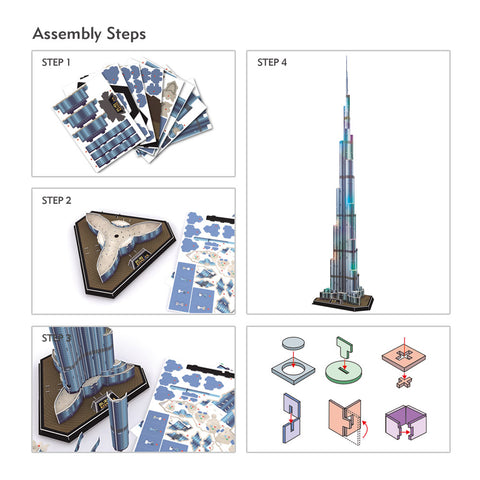 CubicFun 3D Puzzle Led Burj Khalifa 136 Pieces --أحجية ثلاثية الأبعاد ليد برج خليفة 136 قطعة من كيوبيك فن