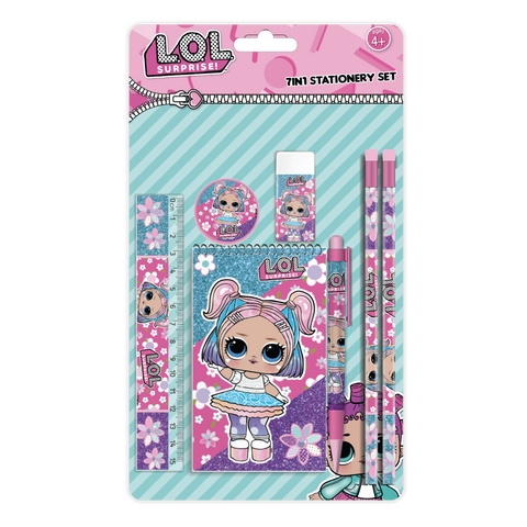 LOL 7pcs in Stationery Set (2pcs Pencils, 1pc Pen, 1pc Sharpener, 1pc Eraser, 1pc Notebook, 1pc Ruler)-147985--طقم قرطاسية 7 في 1 لول