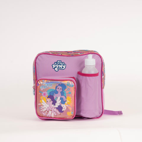 MY LITTLE PONY Insulated Kinder Backpack MY LITTLE PONY with Water Bottle, Lunch Box and Fork&Spoon 11 Inch--شنطة ظهر ماي ليتل بوني 11 انش مع زمزمية ولنش بوكس وشوكة وملعقة