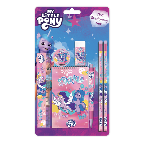 MY LITTLE PONY 7pcs in Stationery Set (2pcs Pencils, 1pc Pen, 1pc Sharpener, 1pc Eraser, 1pc Notebook, 1pc Ruler)-147995--طقم قرطاسية 7 في 1 من ماي ليتل بوني