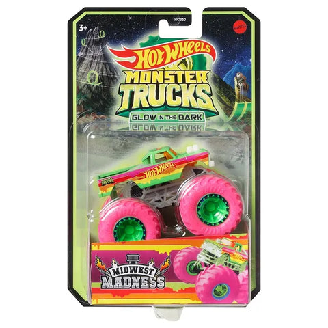 HOT WHEELS MONSTER TRUCKS GLOW IN THE DARK 1:64 SCALE --شاحنات هوت ويلز مونستر  شاحنات ألعاب بمقياس 1:64 تتوهج في الظلام، هدية للأطفال من سن 3 إلى 8 سنوات