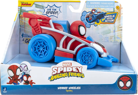 Spidey and his Amazing Friends SNF0015 Webbed Wheelie Pull Back Vehicle Built Super HeroRed and Blue--سيارة سحب خلفي من  سبايدي وأصدقائه المذهلين