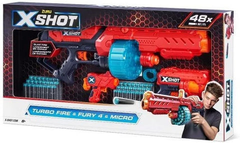 X-Shot Combo Pack Turbo Fire/Fury 4 And Micro (48Darts)--مجموعة اكس شوت مسدس (48 سهمًا)