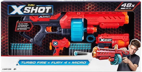 X-Shot Combo Pack Turbo Fire/Fury 4 And Micro (48Darts)--مجموعة اكس شوت مسدس (48 سهمًا)