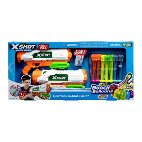 X-Shot BOB Tropical Block Party Fast Fill 2 Medium Fast Fill With 7 Tropical Party Bunch O Balloons--تعبئة 2 متوسطة الحجم سريعة التعبئة مع 7 بالونات