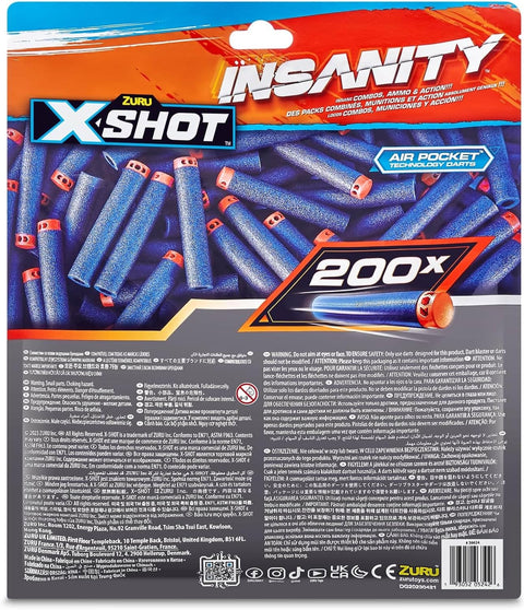 X-Shot Insanity 200PK Refill Darts Foilbag--كيس رقائق السهام القابلة لإعادة التعبئة من إكس شوت إنسانيتي 200 قطعة