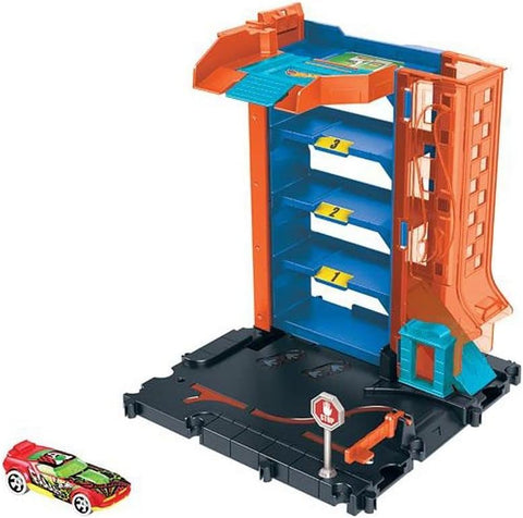 Hot Wheels  City Downtown Car Park Playset, With 1 Hot Wheels  Car, Connects To Other Tracks & Playsets, Gift For Kids Ages 4 To 8 Years Old--ماتييل هوت ويلز سيتي داون تاون كار بارك يتصل بمسارات ومجموعات تشغيل أخرى