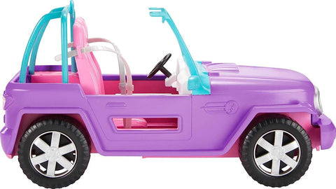 Barbie  Off-Road Vehicle, Purple with Pink Seats and Rolling Wheels, 2 Seats, Gift for 3 to 7 Year Olds--سيارة باربي للطرق الوعرة، أرجوانية اللون مع مقاعد وردية وعجلات دوارة، مقعدين، هدية للأطفال من سن 3 إلى 7 سنوات