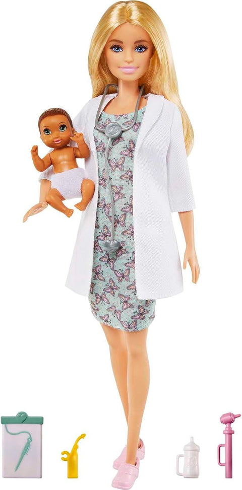 BARBIE BABY DOCTOR WITH BLONDE BARBIE 12 INCH --مجموعة ألعاب طبيب الأطفال من باربي مع دمية باربي شقراء