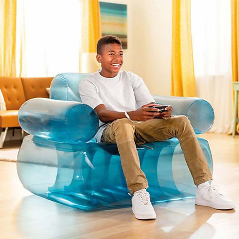 INTEX 66503NP Inflatable Armchair, Transparent Blue--كرسي بذراعين قابل للنفخ من انتيكس، مقاس 109 سم × 109 سم × 79 سم، ازرق، موديل ، بلاستيك بي في سي