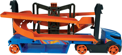 Hot Wheels  City Lift & Launch  Hauler Vehicle With Storage For Up To 20 1:64 Cars, Lift And Launch Feature And 1 Hot Wheels  Car, For 3 Year Olds And Up--شاحنة الرفع والاطلاق من هوت ويلز مع سيارة هوت ويلز