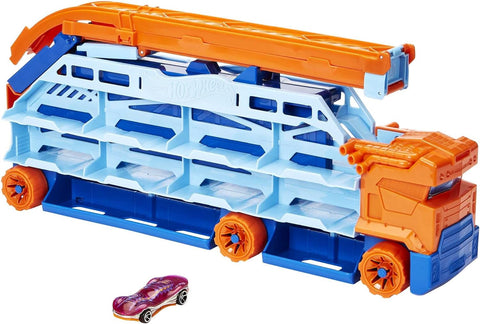 Hot Wheels  City Speed Drop Transport  Hauler, Includes 1 Hot Wheels  Car, Can Hold More  Drop than 20 1:64 Scale Vehicles, Transforms into 2-Foot Tall Gravity--لعبة سيتي سبيد من هوت ويلز، تتضمن سيارة