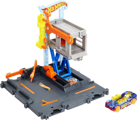 Hot Wheels  City Downtown Repair Station Playset with 1 Hot Wheels  Car, Connects to Other Sets & Tracks, Gift for Kids Ages 4 to 8 Years Old--لعبة محطة اصلاح سيارات سيتي داون تاون قابلة للتجميع مع سيارة واحدة من هوت ويلز