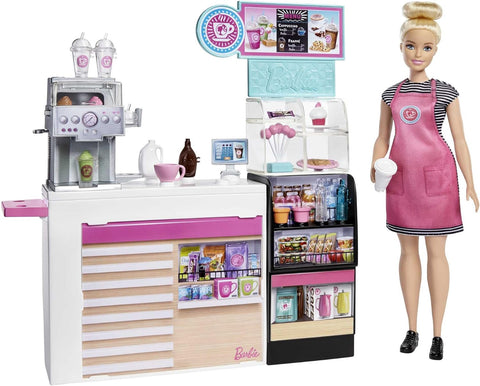 BARBIE COFFEE SHOP 12 INCH WITH BLONDE CURVY DOLL --مجموعة كوفي شوب باربي