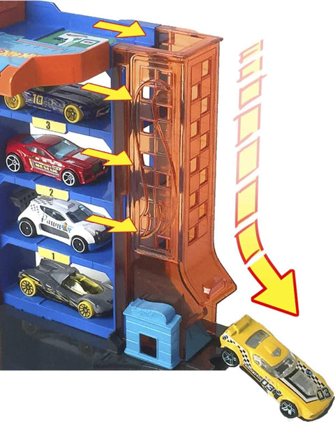 Hot Wheels  City Downtown Car Park Playset, With 1 Hot Wheels  Car, Connects To Other Tracks & Playsets, Gift For Kids Ages 4 To 8 Years Old--ماتييل هوت ويلز سيتي داون تاون كار بارك يتصل بمسارات ومجموعات تشغيل أخرى