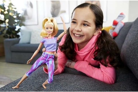 BARBIE MADE TO MOVE DOLL --دمية باربي المتحركة ذات 22 مفصلًا مرنًا وذيل حصان أشقر طويل ترتدي ملابس رياضية للأطفال من سن 3 إلى 7 سنوات