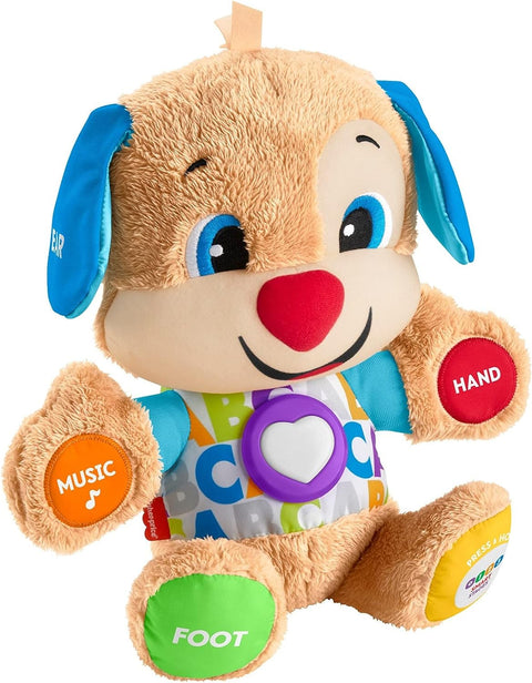 Fisher-Price Laugh & Learn Smart Stages Puppy - UK English Edition, infant plush toy with music, lights and learning content for infants and toddlers--فيشر برايس اضحك تعلم مراحل التعلم الذكية - إصدار باللغة الإنجليزية البريطانية مع موسيقى وأضواء