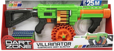 DART ZONE VILLAINATOR SUBMACHINE DART BLASTER--لعبة قاذف السهام فيليناتور سابماشين من دارت زون، ألوان متعددة، بلاستيك