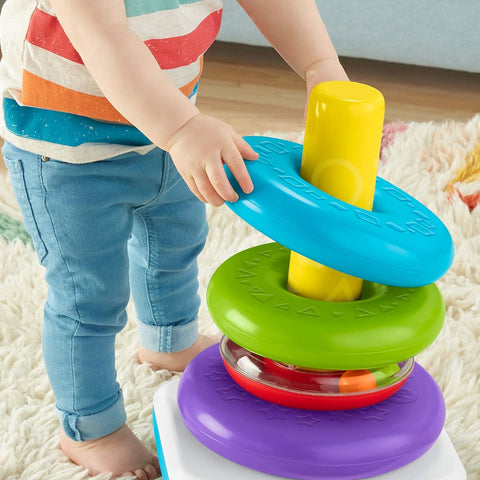 Fisher-Price Giant Rock-A-Stack Baby Toy, 14+ Inches Tall, Multi-Color Ring Stacking Toy For Infants And Toddlers--لعبة فيشر برايس روك-ا-ستاك العملاقة للأطفال، بطول 14 بوصة أو أكثر، لعبة تكديس حلقات متعددة الألوان للرضع والأطفال الصغار