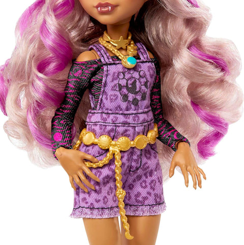 Monster High  Doll, Clawdeen Wolf  with Accessories and Pet Dog, Posable Fashion Doll with Purple Streaked Hair --دمية مونستر هاي، كلاودين وولف مع إكسسوارات وكلب أليف