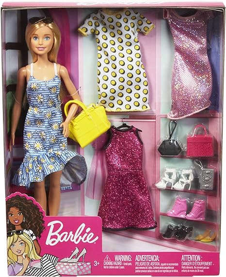 BARBIE DOLL WITH CLOTHES AND ACCESSORIES FOR 4 COMPLETE OUTFITS --دمية باربي مع ملابس وإكسسوارات لأربع مجموعات كاملة، هدية للأطفال من سن 3 إلى 8 سنوات