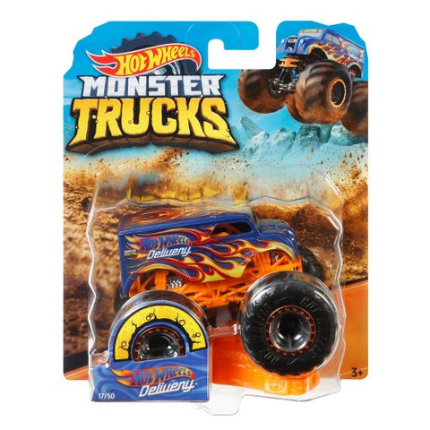 HOT WHEELS MONSTER TRUCK 1:64 SCALE --شاحنات هوت ويلز مونستر، شاحنة لعبة مصبوبة بمقياس 1:64 وسيارة واحدة قابلة للسحق، شاحنة عملاقة