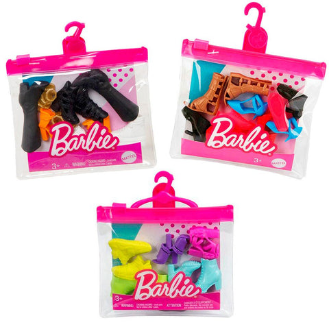 BARBIE SHOE PACK HBV30 --مجموعة أحذية باربي، عبوة قابلة لإعادة الإغلاق، 5 أزواج من الأحذية بألوان